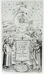 Frontispício de &39;Um discurso sobre um novo mundo e outro planeta&39; de John Wilkins, publicado em 1640
